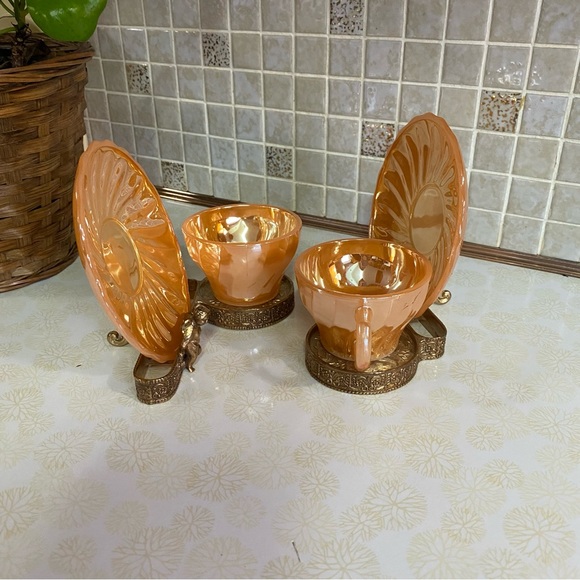 Vintage Brass Teacup & saucer display holders brass filigree ornate Victorian - Picture 2 of 10